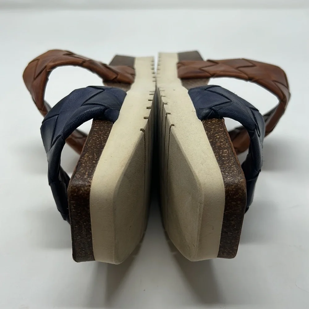 Penelope Collection Blue & Brown Slip-On Small Platform Sandals EU Size 39